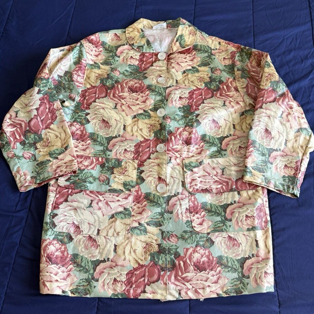 VTG Nordic House Designs NYC Jacket Size L Multicolor Floral Button Grandmacore